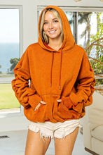 Load image into Gallery viewer, BiBi Ruched Long Sleeve Washed Fleece Hoodie