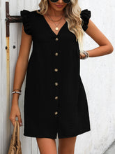 Load image into Gallery viewer, Button Up V-Neck Cap Sleeve Mini Dress