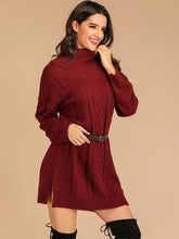 Load image into Gallery viewer, Perfee Slit Turtleneck Long Sleeve Mini Sweater Dress