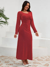 Load image into Gallery viewer, Ruched Round Neck Long Sleeve Dress