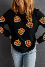 Load image into Gallery viewer, Sequin Pumpkin Round Neck Long Sleeve Top