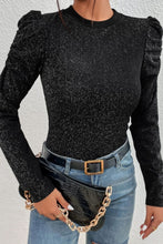 Load image into Gallery viewer, Metallic Round Neck Puff Sleeve Blouse