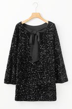 Load image into Gallery viewer, Sequin Bow Back Long Sleeve Mini Dress