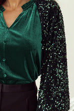 Load image into Gallery viewer, Sequin Notched Long Sleeve Blouse