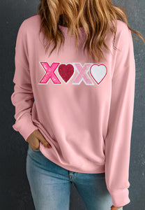 Valentine’s Day XOXO Round Neck Long Sleeve Sweatshirt