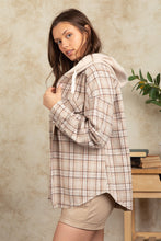 Load image into Gallery viewer, Drawstring Plaid Long Sleeve Hooded Jacket