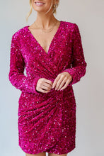 Load image into Gallery viewer, Sequin Surplice Long Sleeve Mini Dress