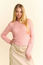 Load image into Gallery viewer, Davi &amp; Dani Lace Mesh Round Neck Long Sleeve Top