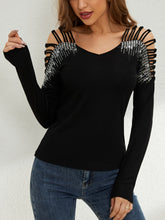 Load image into Gallery viewer, Rhinestone Cutout Long Sleeve T-Shirt