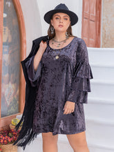 Load image into Gallery viewer, Plus Size Round Neck Flounce Sleeve Mini Dress