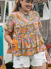 Load image into Gallery viewer, Plus Size Layered Printed Round Neck Short Sleeve Blouse