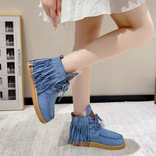 Load image into Gallery viewer, Fringe Studded Round Toe Canvas Boots