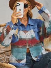 Load image into Gallery viewer, Geometric Button Up Dropped Shoulder Denim Jacket