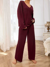 Load image into Gallery viewer, V-Neck Long Sleeve Top and Wide Leg Pants Set