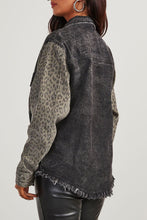 Load image into Gallery viewer, Raw Hem Leopard Snap Down Denim Jacket