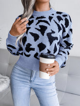 Load image into Gallery viewer, Leopard Round Neck Dropped Shoulder Sweater