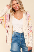 Load image into Gallery viewer, Haptics Full Size Striped Crochet Open Front Cardigan