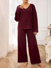 Load image into Gallery viewer, V-Neck Long Sleeve Top and Wide Leg Pants Set