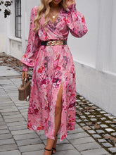 Load image into Gallery viewer, Split Printed Surplice Long Sleeve Midi Dress