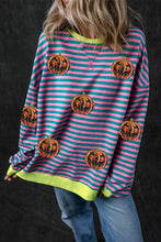 Load image into Gallery viewer, Pumpkin Striped Round Neck Long Sleeve Sweatshirt