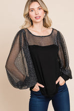 Load image into Gallery viewer, Super Lady Full Size Metallic Mesh Lantern Sleeve Blouse