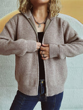 Load image into Gallery viewer, Zip Up Collared Neck Long Sleeve Cardigan