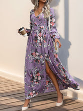 Load image into Gallery viewer, Slit Printed Surplice Long Sleeve Maxi Dress