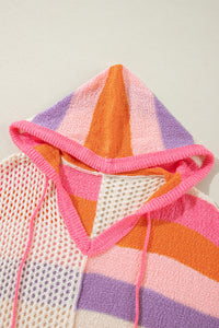 Openwork Color Block Hooded Sweater