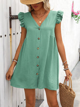 Load image into Gallery viewer, Button Up V-Neck Cap Sleeve Mini Dress