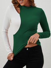 Load image into Gallery viewer, Cutout Contrast Mock Neck Long Sleeve T-Shirt