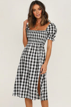 Load image into Gallery viewer, Full Size Slit Plaid Short Sleeve Midi Dress