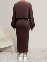 Load image into Gallery viewer, Open Front Long Sleeve Cardigan and Side Slit Cami Dress Set