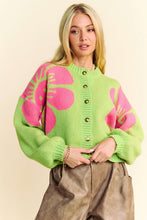 Load image into Gallery viewer, Davi &amp; Dani Flower Contrast Round Neck Long Sleeve Cardigan