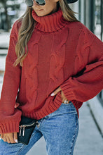 Load image into Gallery viewer, Cable-Knit Turtleneck Dropped Shoulder Sweater