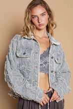 Load image into Gallery viewer, POL Star Textured Raw Hem Long Sleeve Denim Jacket