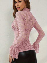 Load image into Gallery viewer, Mock Neck Long Sleeve Lace Top