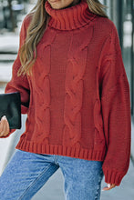 Load image into Gallery viewer, Cable-Knit Turtleneck Dropped Shoulder Sweater