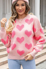 Load image into Gallery viewer, Valentine&#39;s Day Heart Jacquard Round Neck Sweater