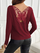 Load image into Gallery viewer, Lace Detail Butterfly Back Round Neck Long Sleeve T-Shirt