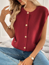 Load image into Gallery viewer, Perfee Pocketed Round Neck Cap Sleeve Cardigan