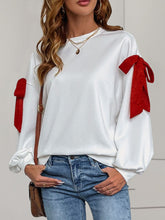 Load image into Gallery viewer, Perfee Bow Round Neck Long Sleeve Sweatshirt