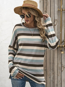 Full Size Striped Round Neck Long Sleeve T-Shirt Plus Size