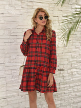 Load image into Gallery viewer, Ruffle Hem Plaid Button Down Long Sleeve Dress