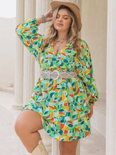 Load image into Gallery viewer, Plus Size Printed Surplice Long Sleeve Mini Dress