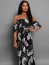 Load image into Gallery viewer, Pleated Floral Off-Shoulder Short Sleeve Midi Dress