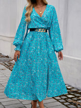 Load image into Gallery viewer, Split Printed Surplice Long Sleeve Midi Dress