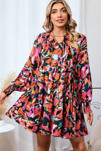 Load image into Gallery viewer, Printed Tie Neck Lantern Sleeve Mini Dress