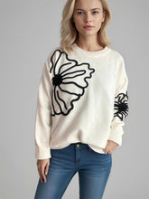 Load image into Gallery viewer, Flower Round Neck Long Sleeve Sweater