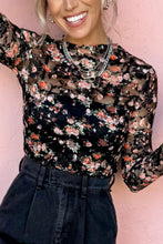 Load image into Gallery viewer, Floral Round Neck Long Sleeve Blouse