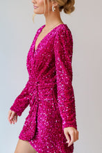 Load image into Gallery viewer, Sequin Surplice Long Sleeve Mini Dress